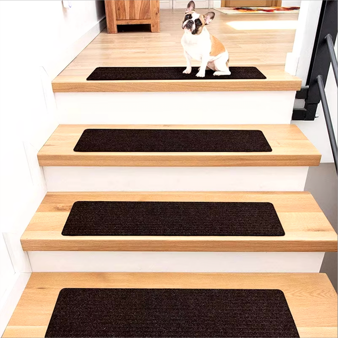 Non-Slip Carpet Mat for Wooden Steps grey with dog