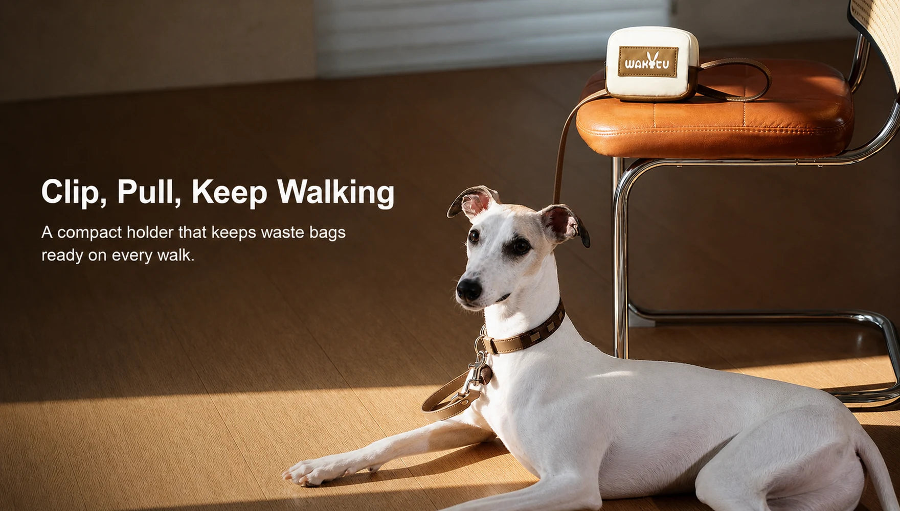 Pawsbetter Clip-On Dog Waste Bag Holder, compact square poop bag holder for leashes and walking bags, kv mobile clip pull keep walkingslider_item_BmkYpU