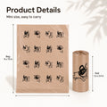 Coffee-scented biodegradable dog poop bags for daily dog walks, product details and size guide