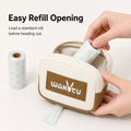 Pawsbetter Clip-On Dog Waste Bag Holder, compact square poop bag holder for leashes and walking bags, easy refill opening feature detail