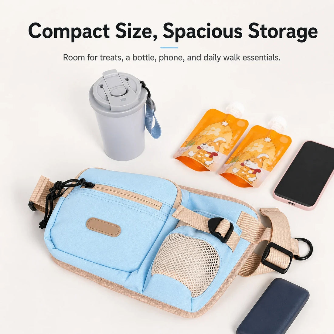 Pawsbetter Leash-Ready Dog Training Waist Bag, lightweight waist bag with bottle holder and divided storage for dog training, lifestyle model training interaction