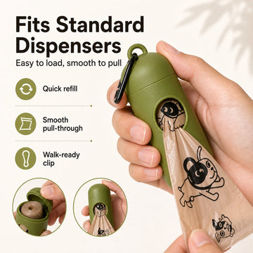 Coffee-scented biodegradable dog poop bags for daily dog walks, standard dispenser compatibility feature