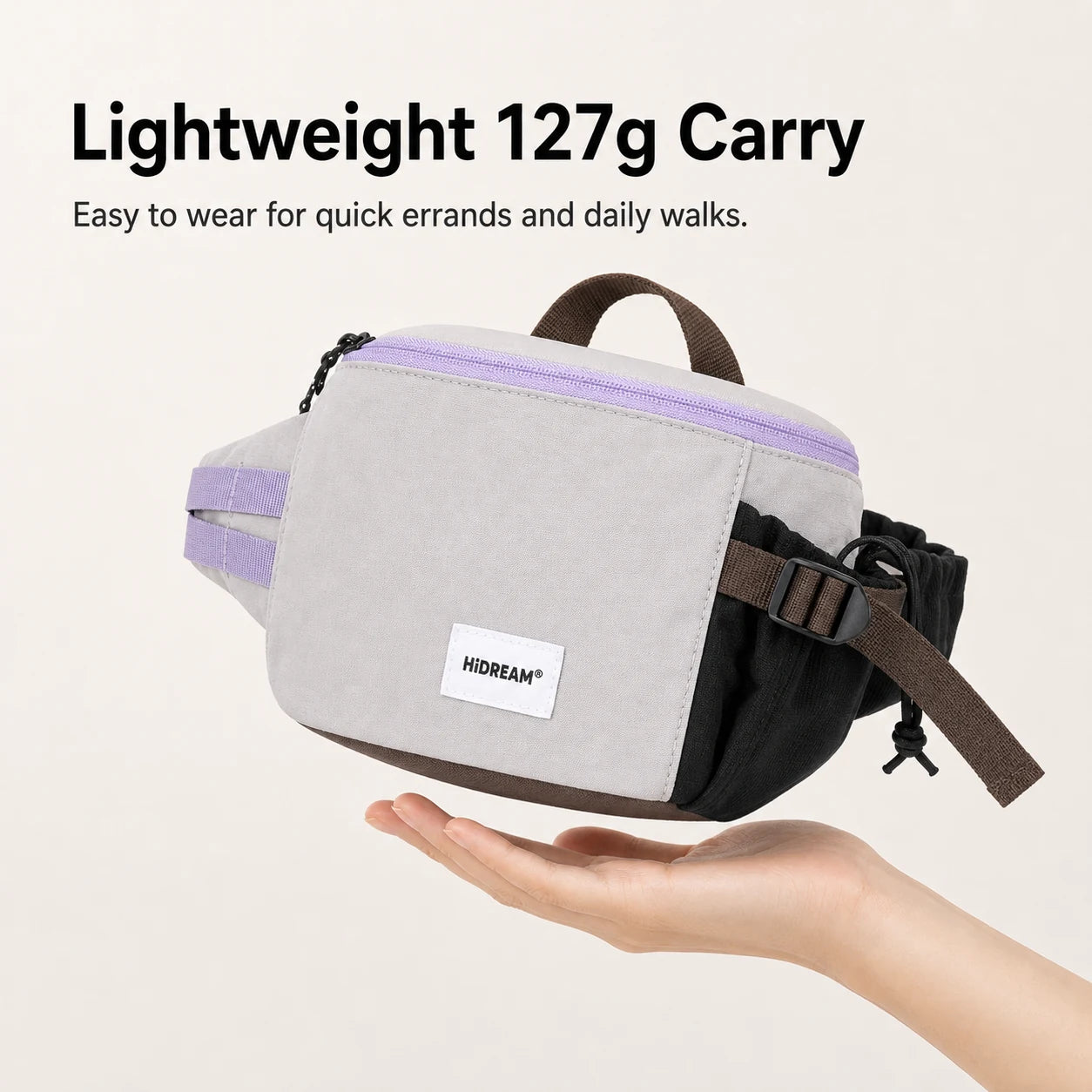 Pawsbetter Everyday Dog Walking Crossbody Bag, lightweight crossbody walking bag with divided storage, lightweight 127g carry feature detail