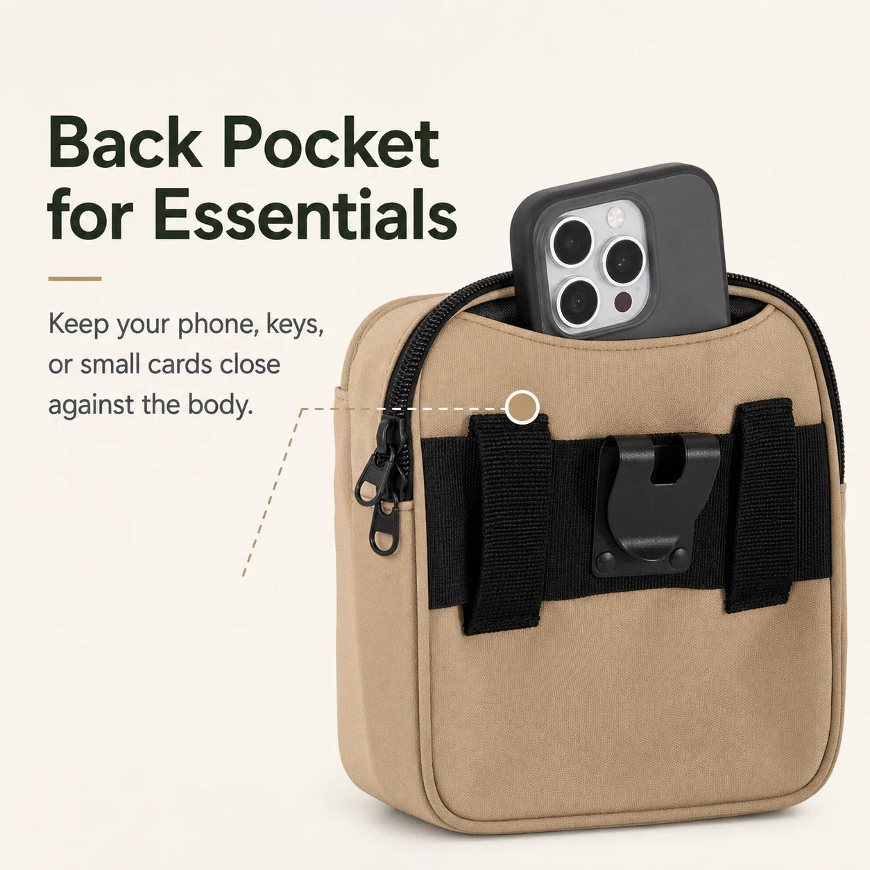 Pawsbetter Multi-Pocket Dog Training Treat Pouch, organized treat pouch with magnetic opening for dog training, back pocket essentials feature detail