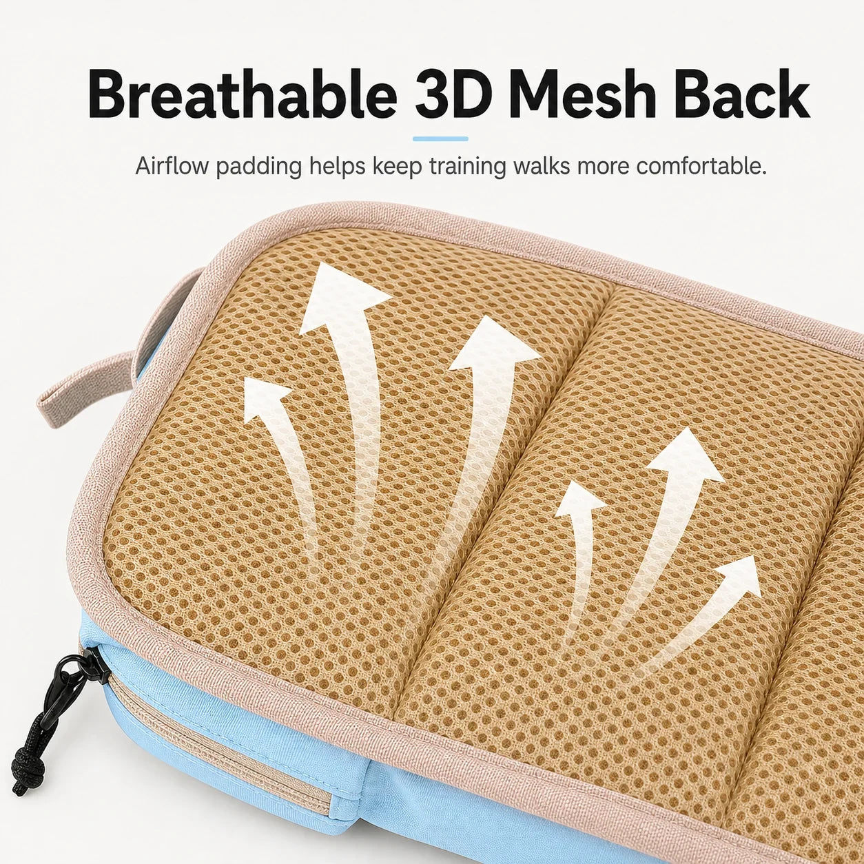 Pawsbetter Leash-Ready Dog Training Waist Bag, lightweight waist bag with bottle holder and divided storage for dog training, breathable 3d mesh back feature detail