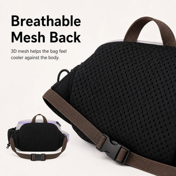 Pawsbetter Everyday Dog Walking Crossbody Bag, lightweight crossbody walking bag with divided storage, breathable mesh back feature detail