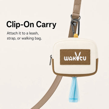 Pawsbetter Clip-On Dog Waste Bag Holder, compact square poop bag holder for leashes and walking bags, clip on carry feature detail