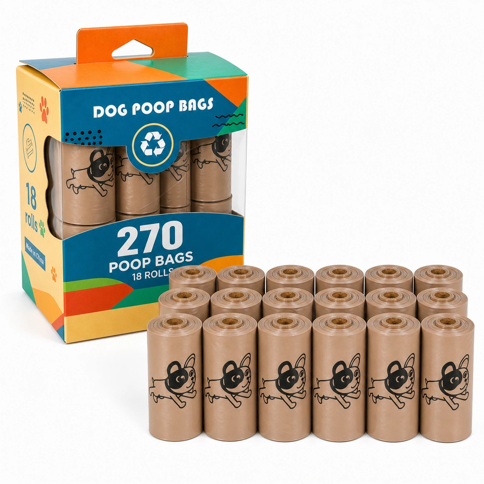 Coffee-scented biodegradable dog poop bags for daily dog walks, 270-count 18-roll pack SKU image