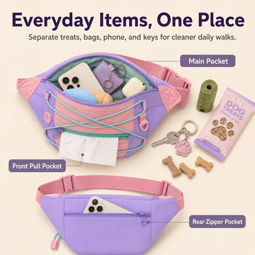 Pawsbetter Magnetic-Closure Dog Walking Bag, compact treat and essentials bag for dog walks, everyday items one place feature detail