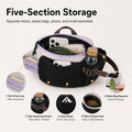 Pawsbetter Everyday Dog Walking Crossbody Bag, lightweight crossbody walking bag with divided storage, five section storage feature detail