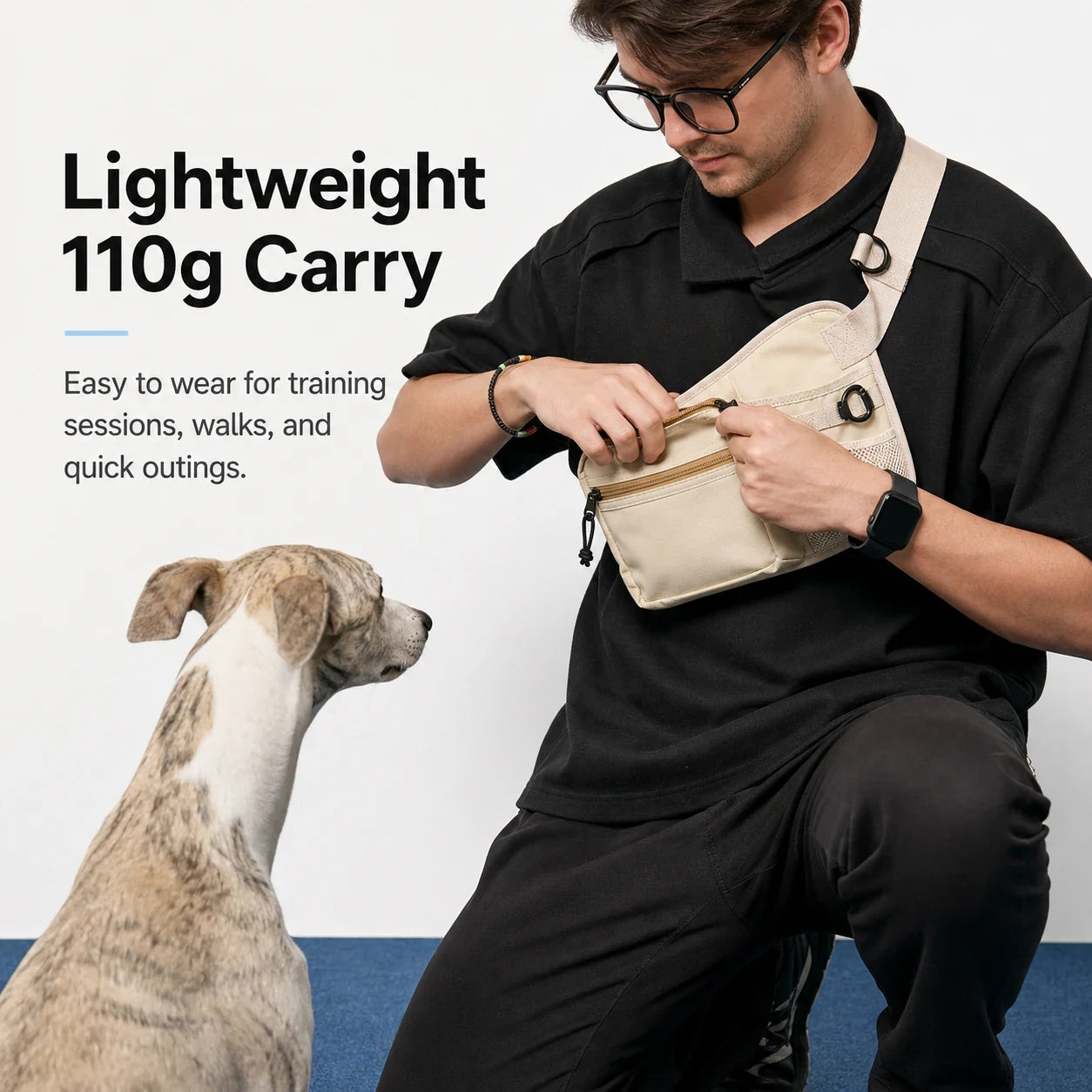 Pawsbetter Leash-Ready Dog Training Waist Bag, lightweight waist bag with bottle holder and divided storage for dog training, lightweight 110g carry feature detail