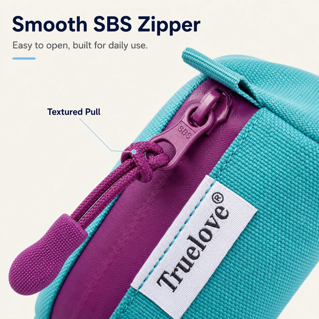 Pawsbetter Keychain Dog Waste Bag Holder, compact clip-on poop bag holder for dog walks, smooth sbs zipper feature detail