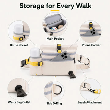 Pawsbetter Leash-Ready Dog Walking Waist Bag, hands-free waist bag with divided storage for dog walks, storage for every walk overview