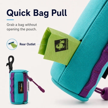 Pawsbetter Keychain Dog Waste Bag Holder, compact clip-on poop bag holder for dog walks, quick bag pull feature detail