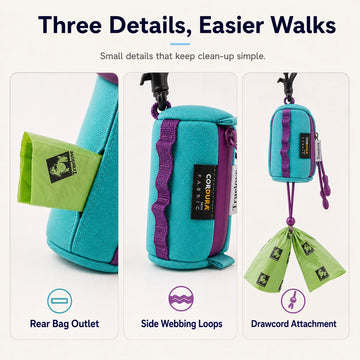 Pawsbetter Keychain Dog Waste Bag Holder, compact clip-on poop bag holder for dog walks, three details easier walks feature detail