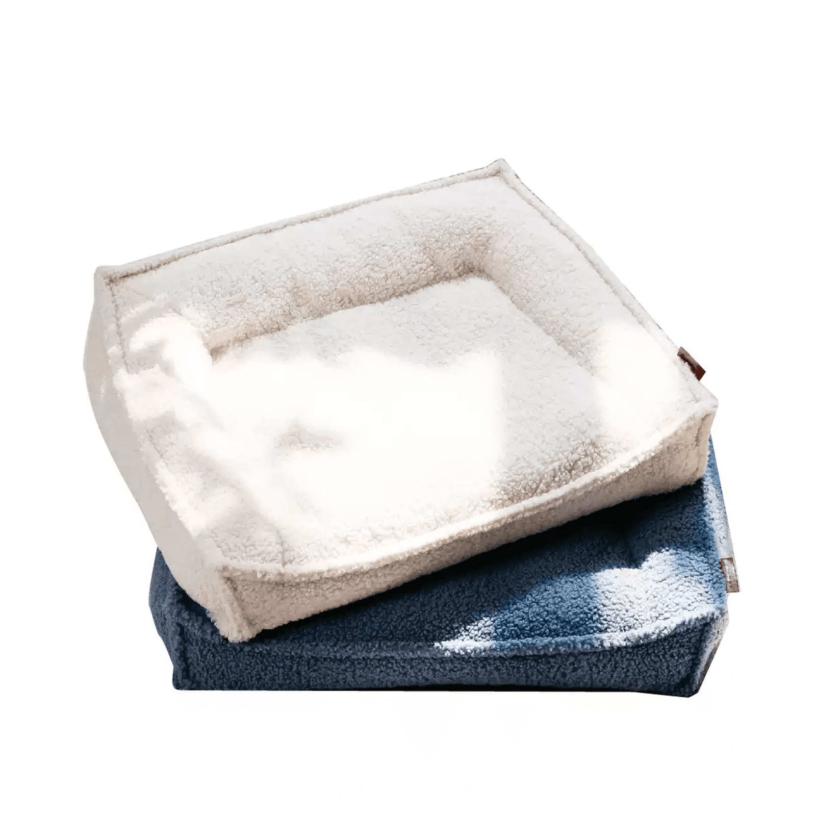 white and blue orthopedic dog beds