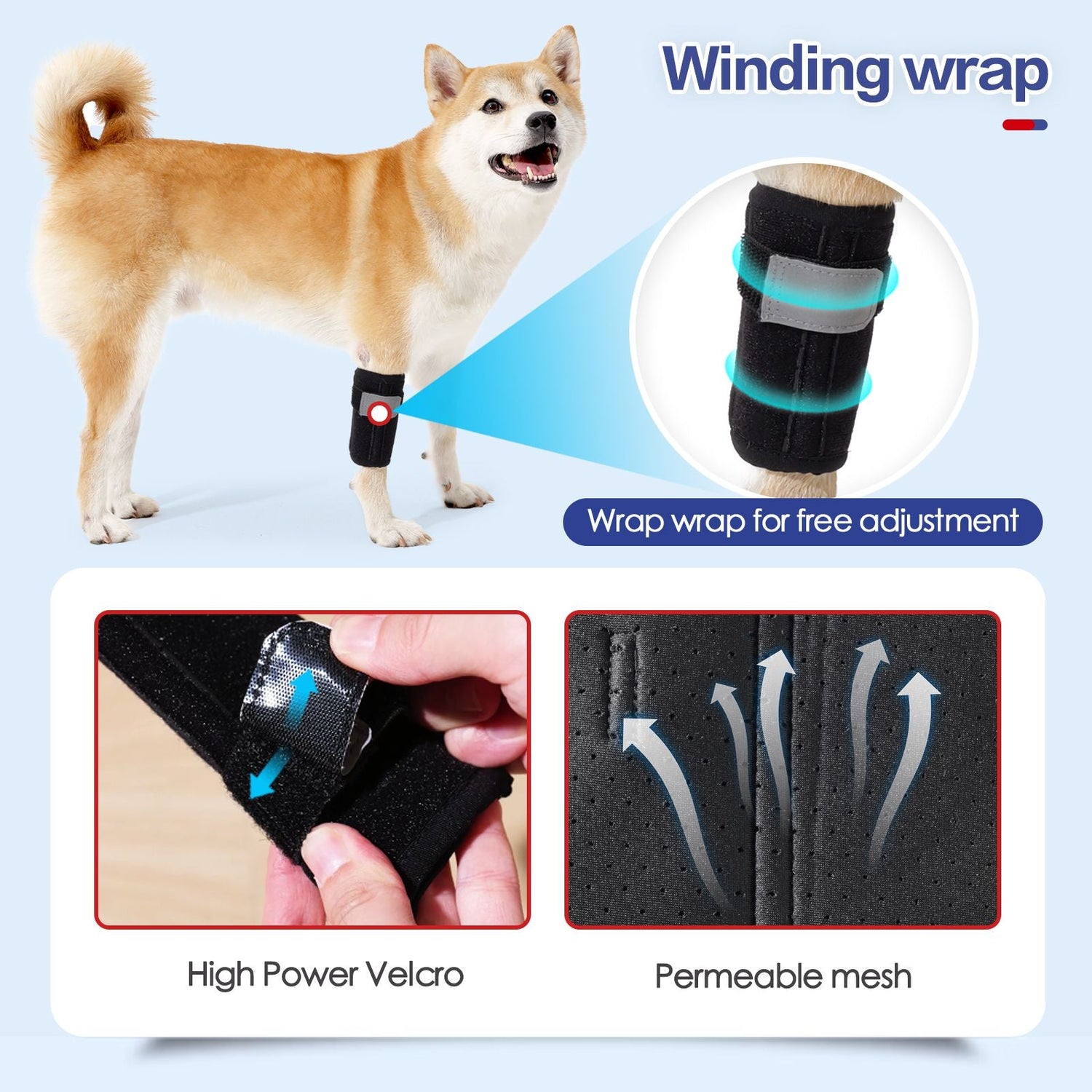 Dog Leg Knee Support Braces with  breathable Velcro