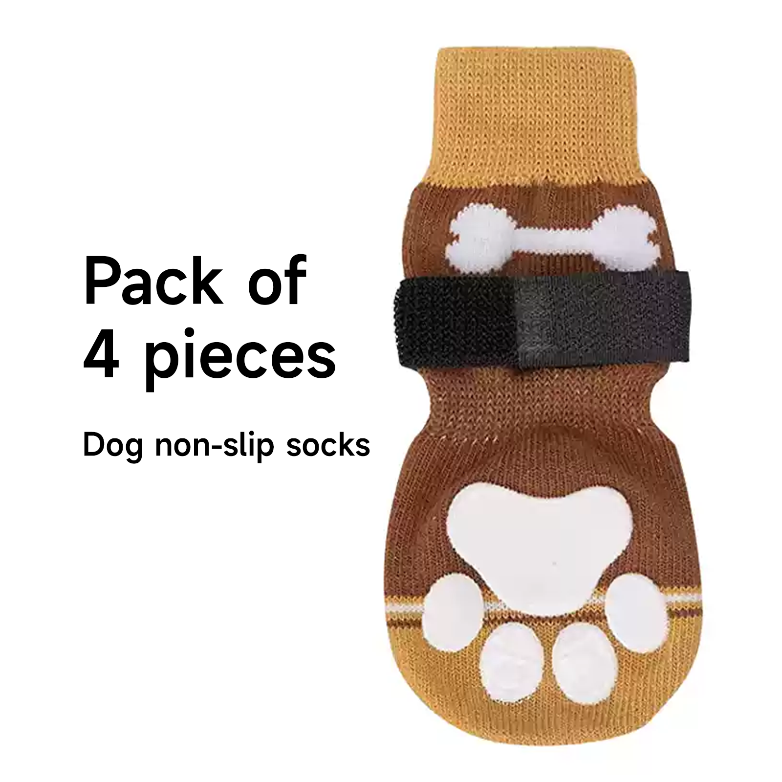 brown dog non-slip socks with white paw prints