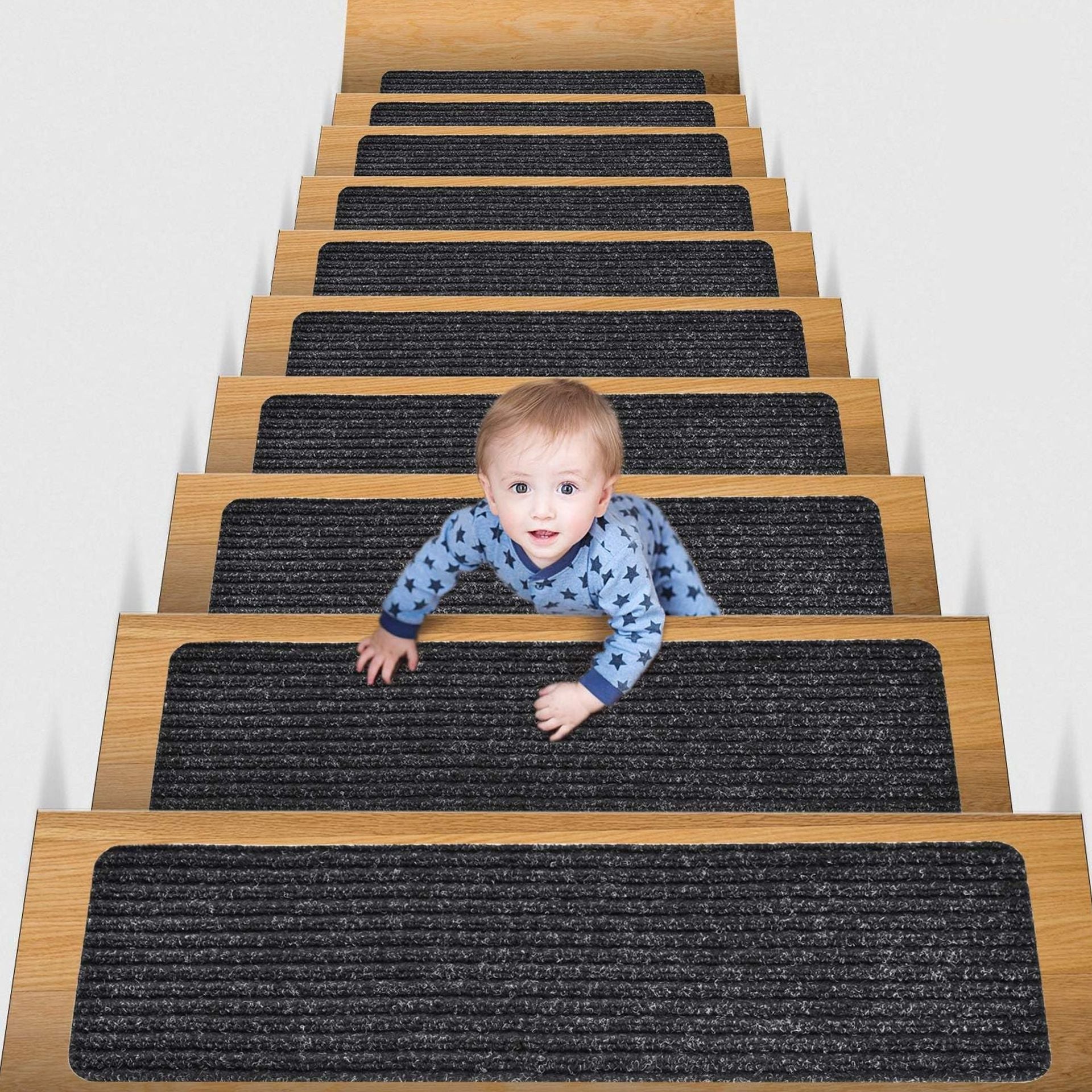 Non-Slip Carpet Mat for Wooden Steps black with kid