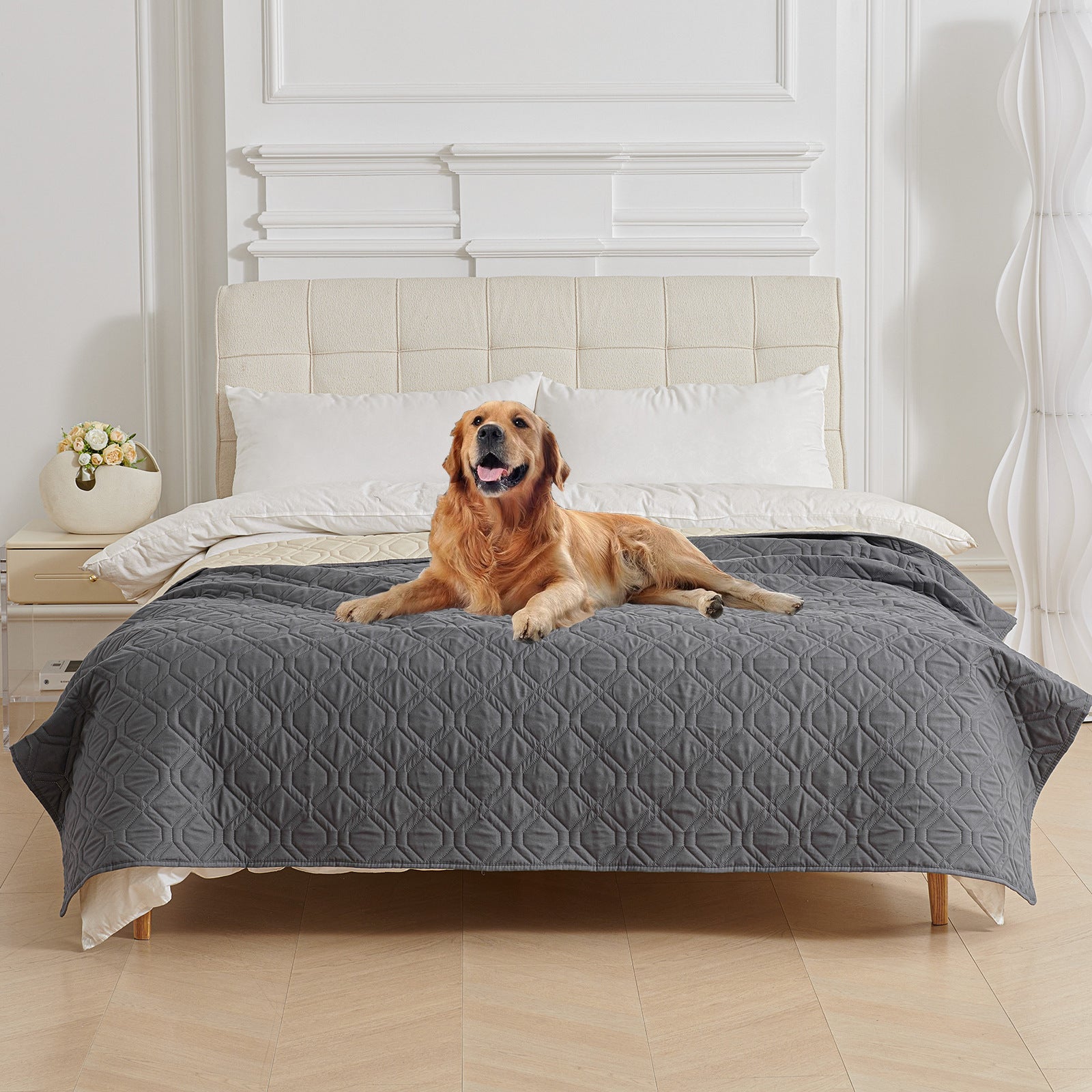 A dog lying on a waterproof dog bed cover pet blanket