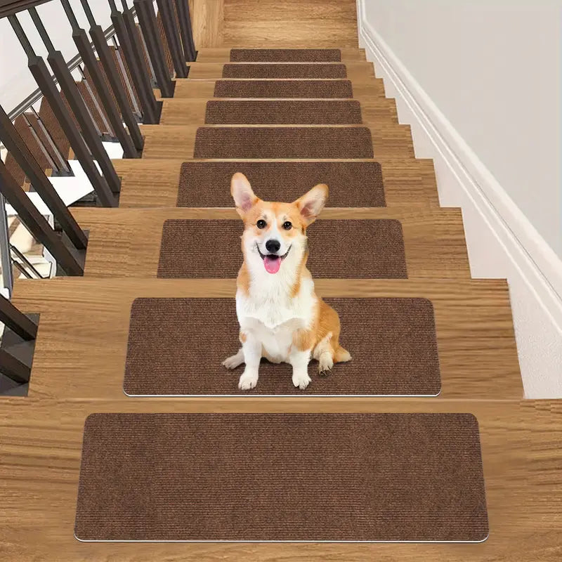 Non-Slip Carpet Mat for Wooden Steps grey with dog